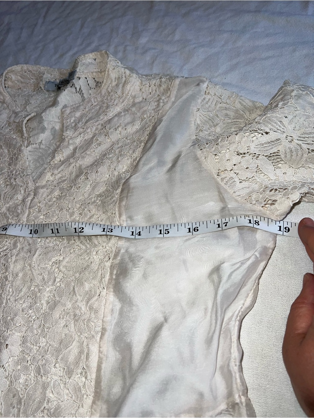 Off White Silk Lace Peasant Blouse - Women's Elegant V-Neck Top - Picture 13 of 15